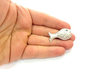 Fish Pendant Silver Charms Antique Silver Plated Brass (38x18mm) G13019