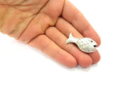 Fish Pendant Silver Charms Antique Silver Plated Brass (38x18mm) G13019