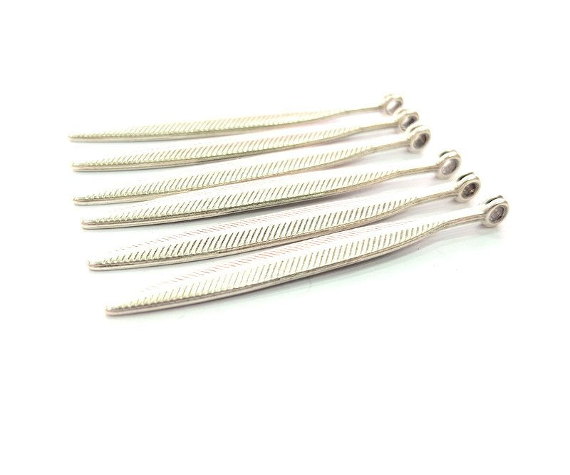 6 Feather Charms Antique Silver Plated Metal (55x4mm) G13667