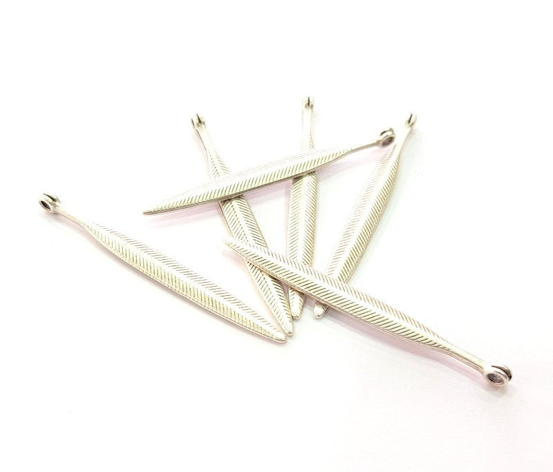 6 Feather Charms Antique Silver Plated Metal (55x4mm) G13667