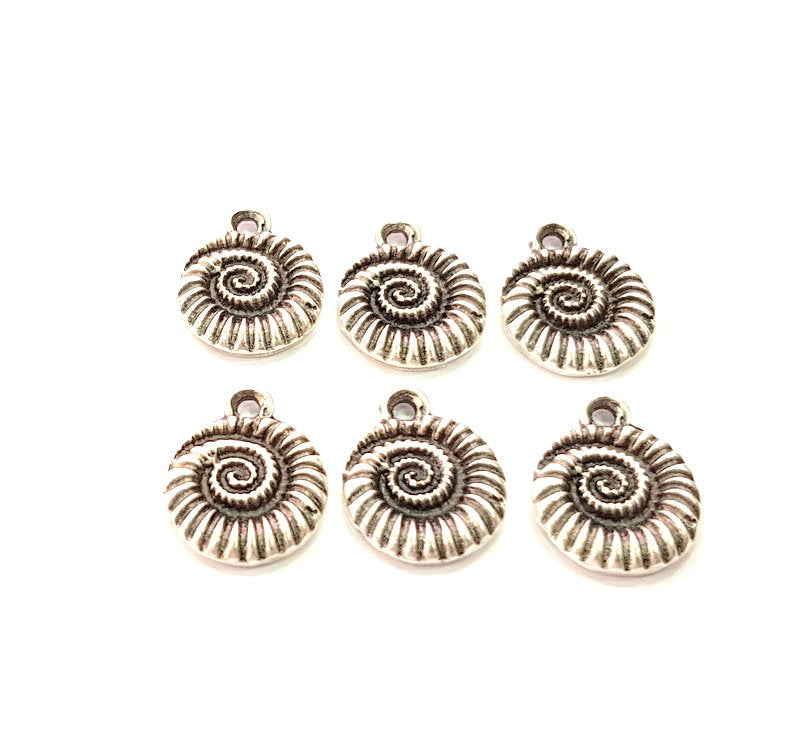 5 Ammonite Charms Antique Silver Plated Metal (19x15mm) G13024