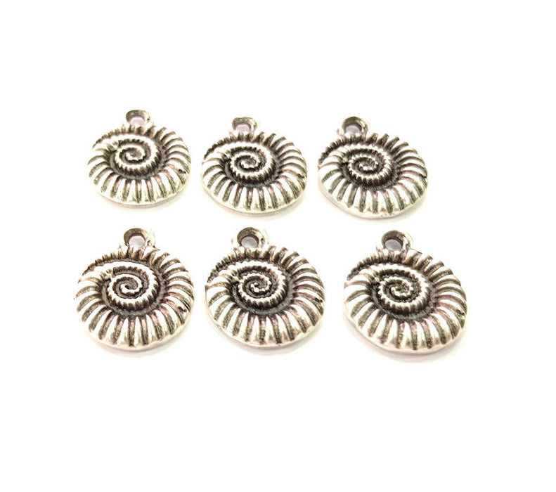 5 Ammonite Charms Antique Silver Plated Metal (19x15mm) G13024