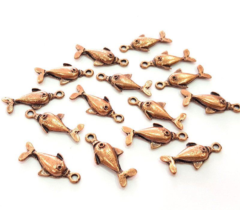 20 Fish Charm Antique Copper Charm Antique Copper Plated Metal (22x10mm) G13031