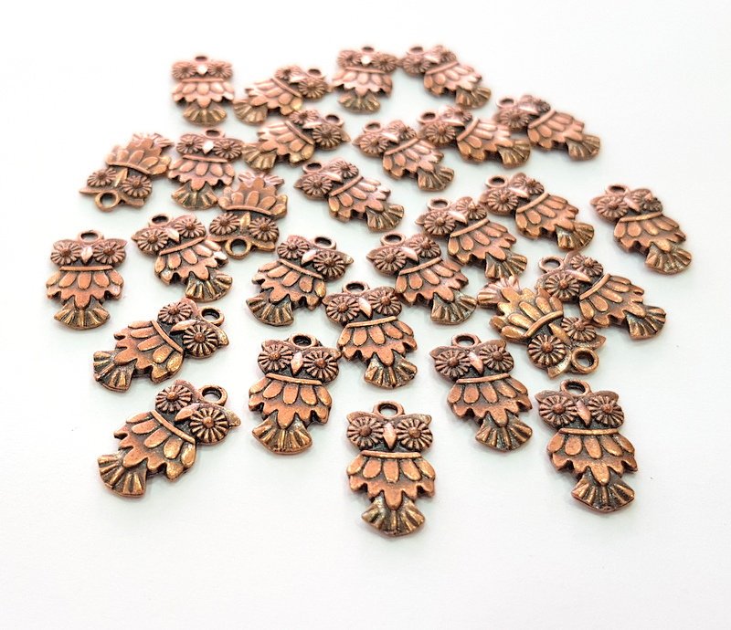 20 Owl Charm Antique Copper Charm Antique Copper Plated Metal (18x10mm) G13033