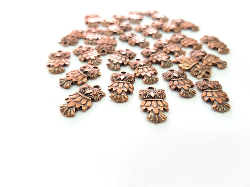 20 Owl Charm Antique Copper Charm Antique Copper Plated Metal (18x10mm) G13033
