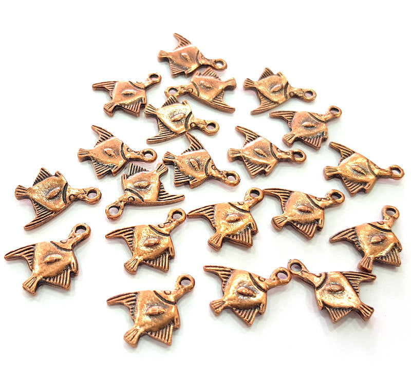 10 Fish Charm Antique Copper Charm Antique Copper Plated Metal (19x15mm) G13034
