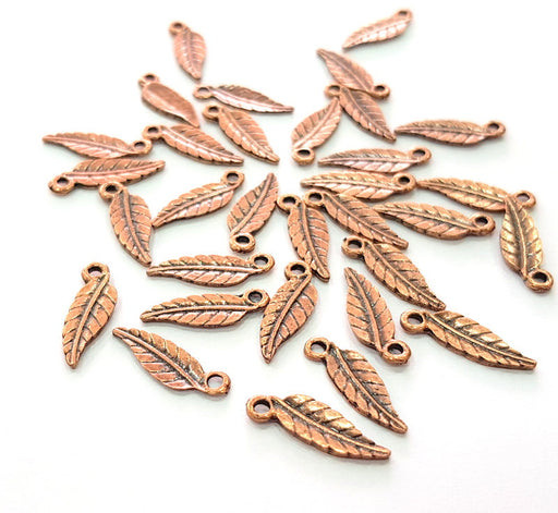 30 Feather Charm Antique Copper Charm Antique Copper Plated Metal (18x6mm) G13036
