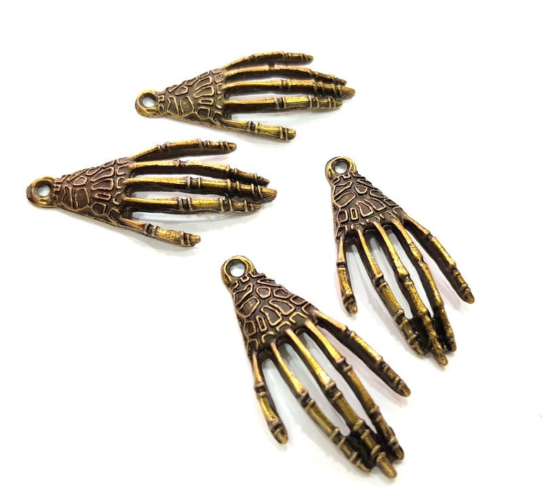 4 Skeleton Hand Charm Antique Bronze Charm Antique Bronze Plated Metal  (40x19mm) G13841