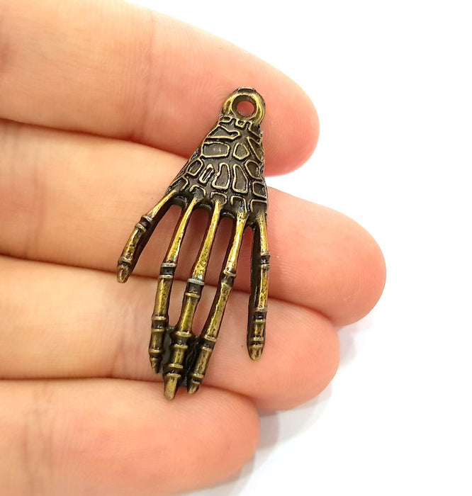 4 Skeleton Hand Charm Antique Bronze Charm Antique Bronze Plated Metal  (40x19mm) G13841