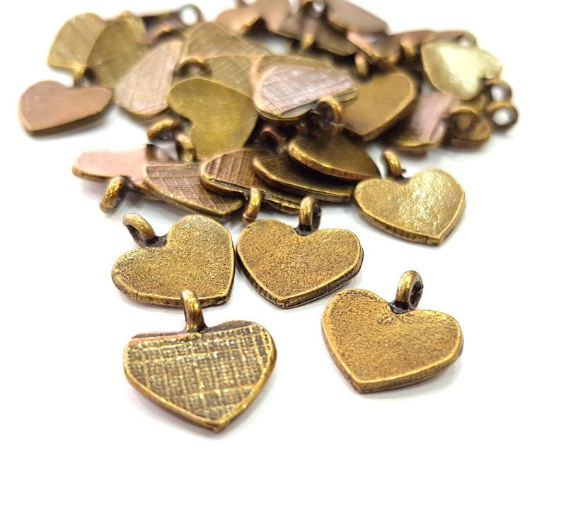 10 Heart Charm Antique Bronze Charm Antique Bronze Plated Metal  (14x12mm) G13854