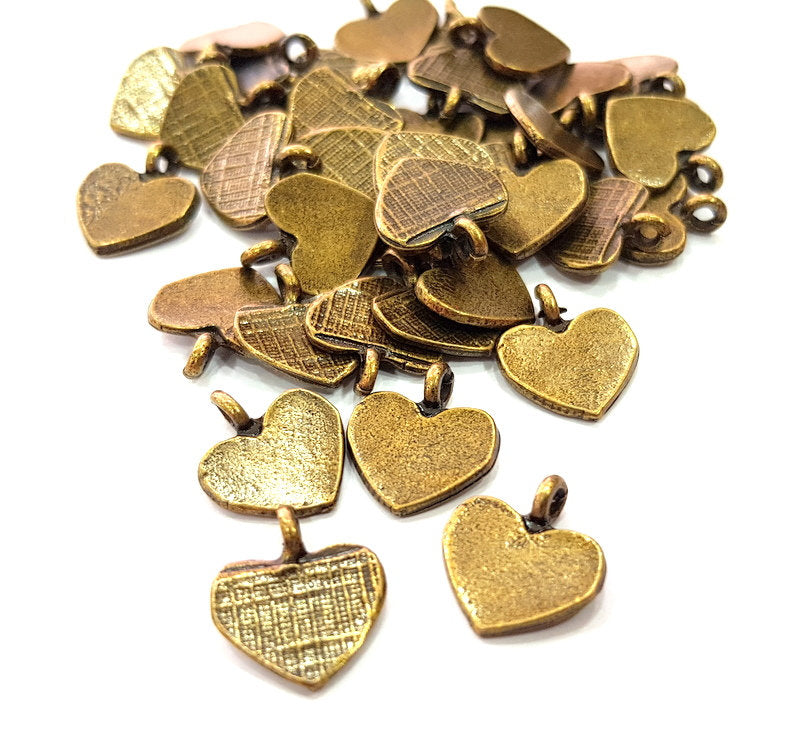 10 Heart Charm Antique Bronze Charm Antique Bronze Plated Metal  (14x12mm) G13854