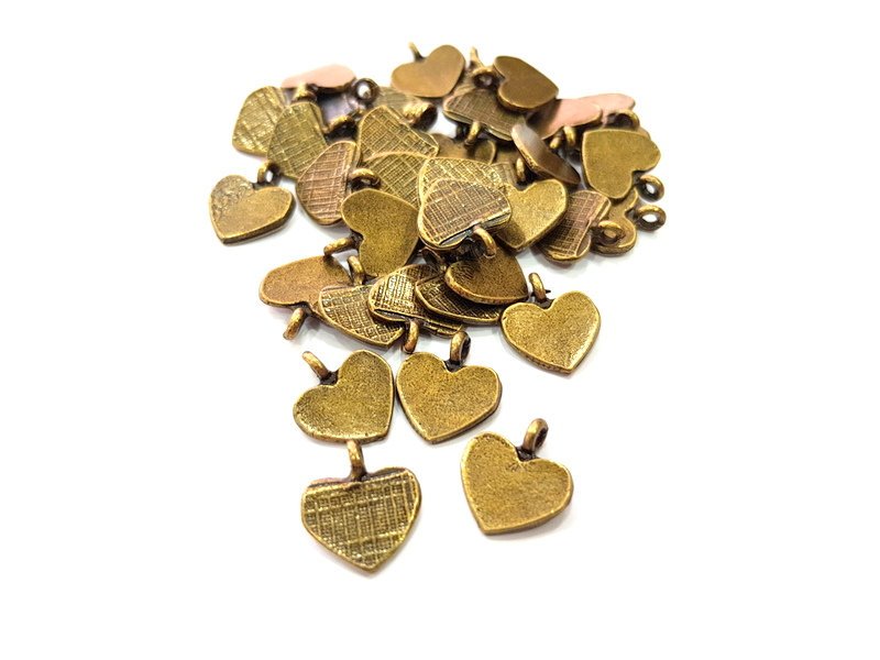10 Heart Charm Antique Bronze Charm Antique Bronze Plated Metal  (14x12mm) G13854