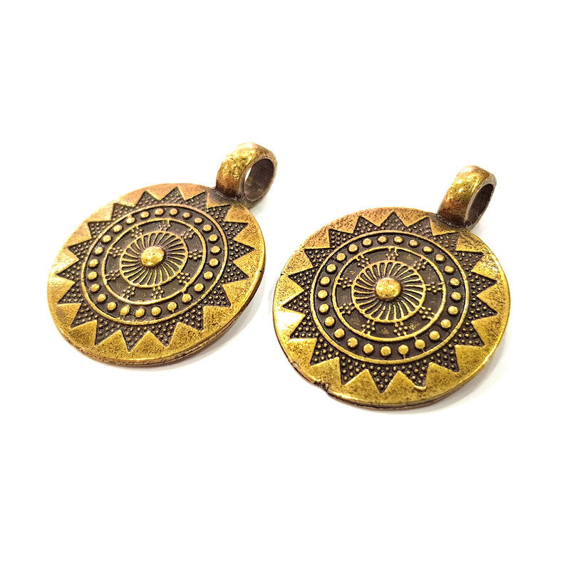 2 Antique Bronze Pendant Antique Bronze Plated Metal ( 28mm) G13866