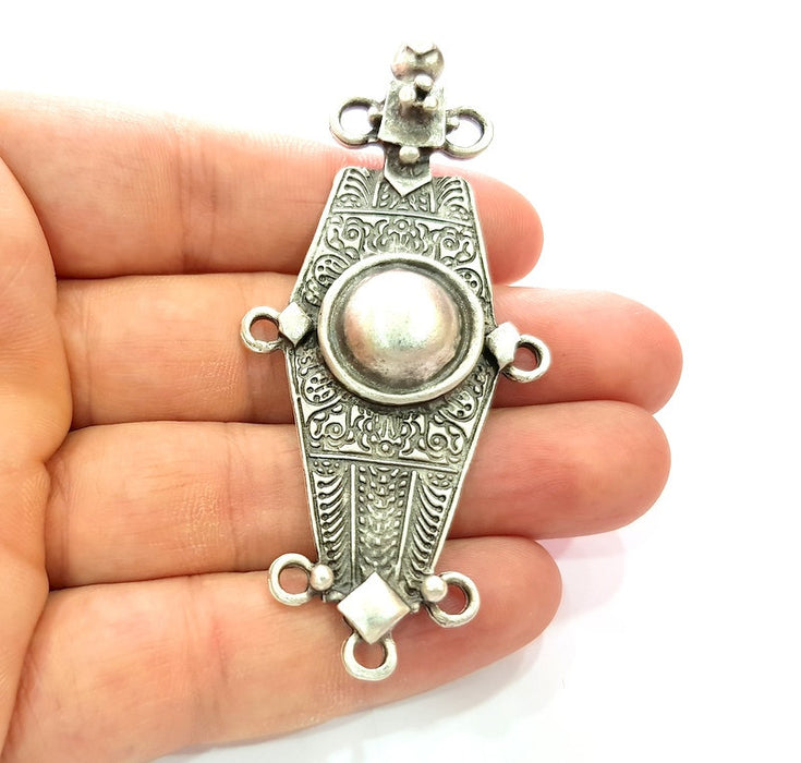 Silver Pendant Connector Antique Silver Plated Metal (84x38mm) G17125