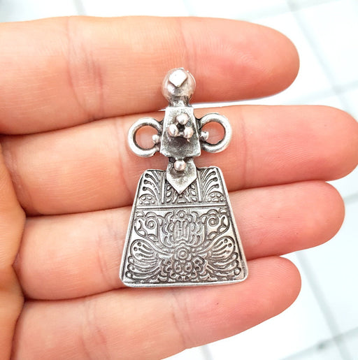 Silver Pendant Connector Antique Silver Plated Metal (43x26mm) G14434