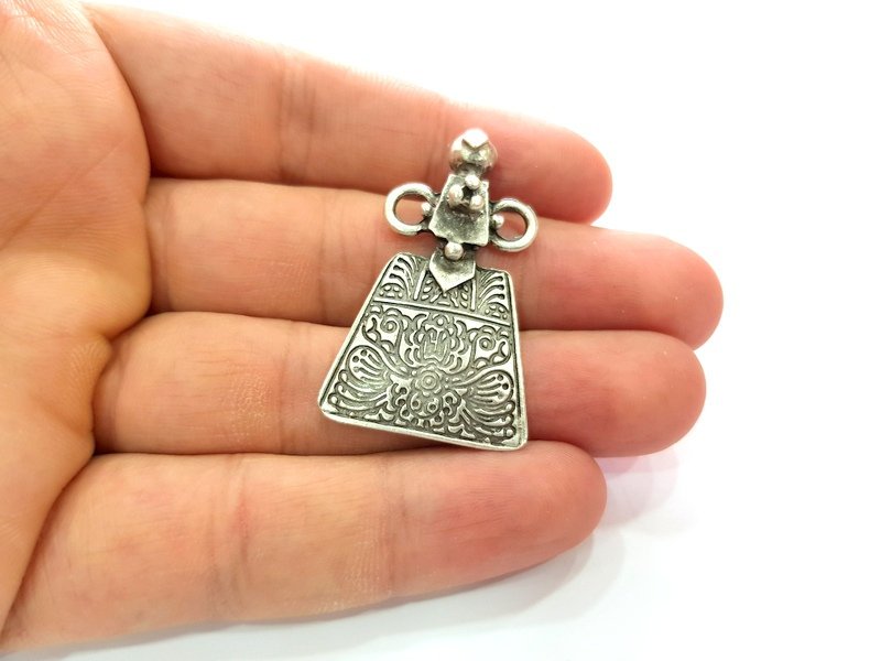 Silver Pendant Connector Antique Silver Plated Metal (43x26mm) G14434
