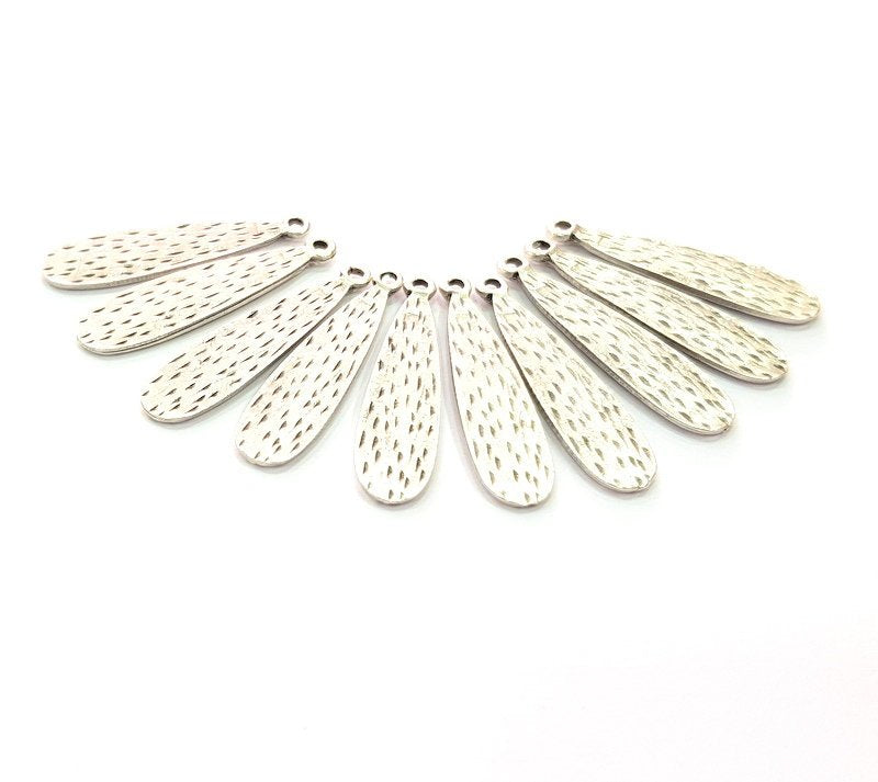 10 Drop Charms Antique Silver Plated Metal (34x8mm) G17127