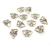 10 Butterfly Charm Silver Charms Antique Silver Plated Metal (19x14mm) G13092