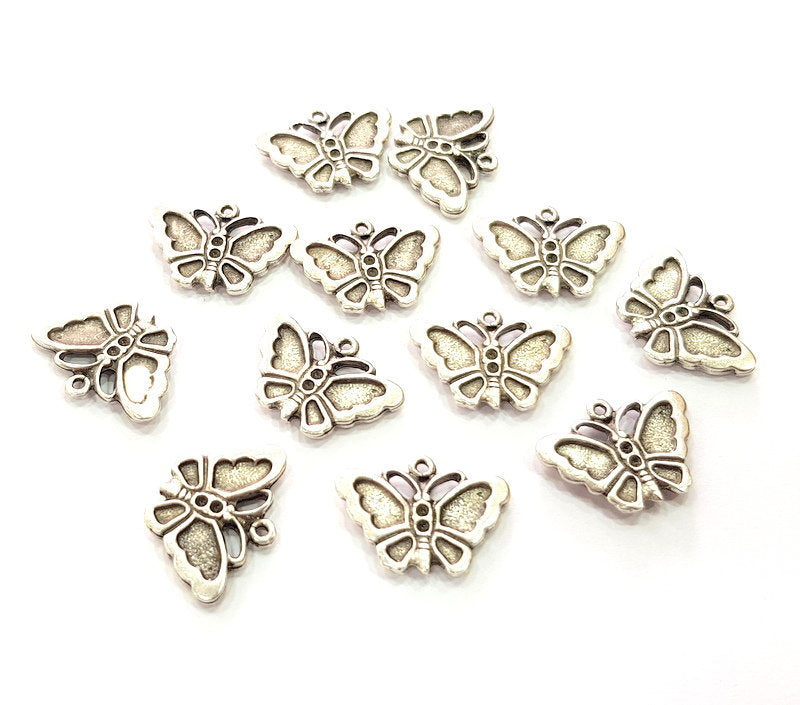 10 Butterfly Charm Silver Charms Antique Silver Plated Metal (19x14mm) G13092