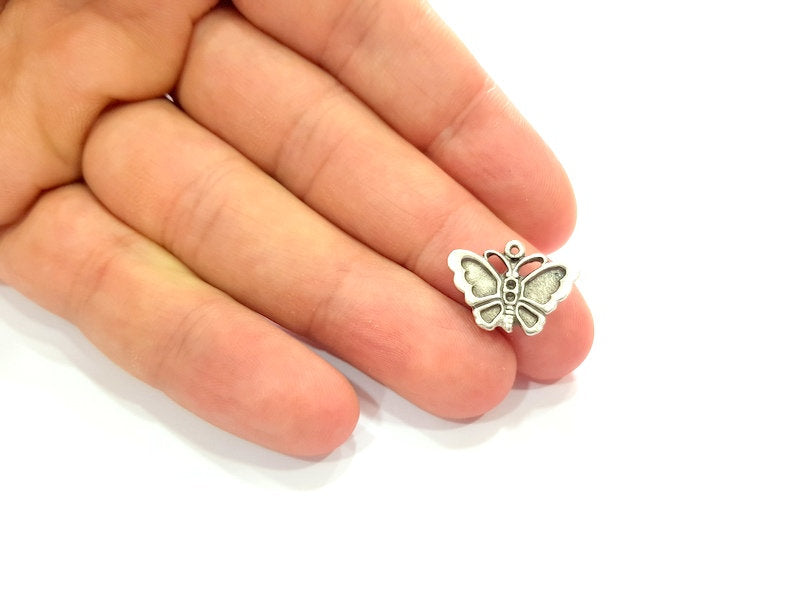 10 Butterfly Charm Silver Charms Antique Silver Plated Metal (19x14mm) G13092
