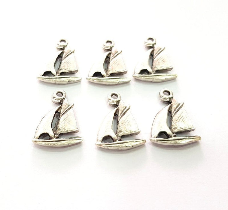 6 Sailboat Charm Silver Charms Antique Silver Plated Metal (21x15mm) G13096