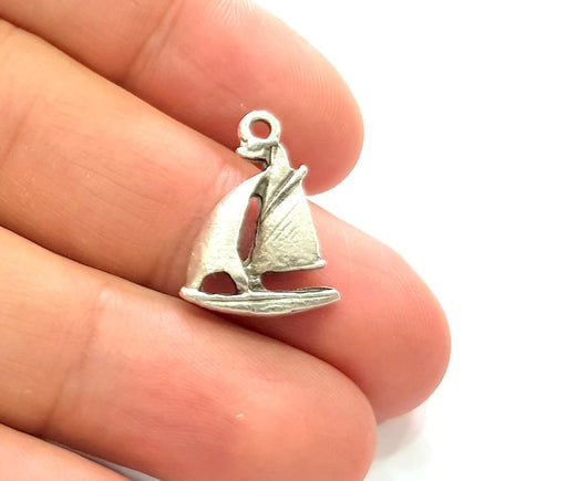 6 Sailboat Charm Silver Charms Antique Silver Plated Metal (21x15mm) G13096