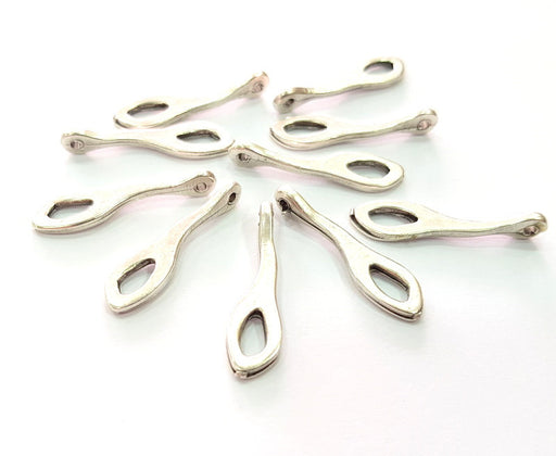 10 Silver Charms Antique Silver Plated Metal (29x7mm) G13098