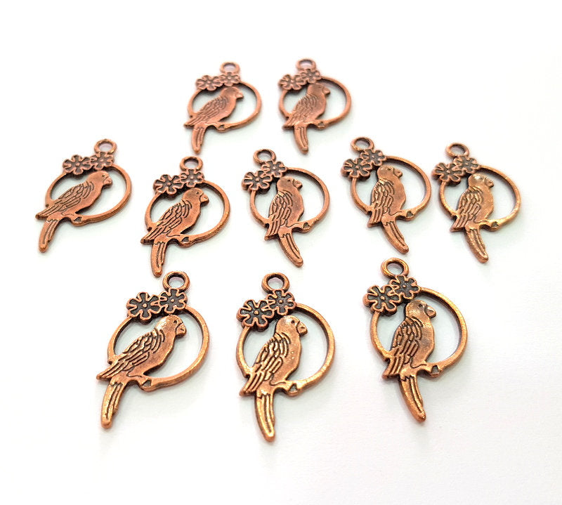 10 Parrot Charm Antique Copper Plated Metal (28x15mm) G13106