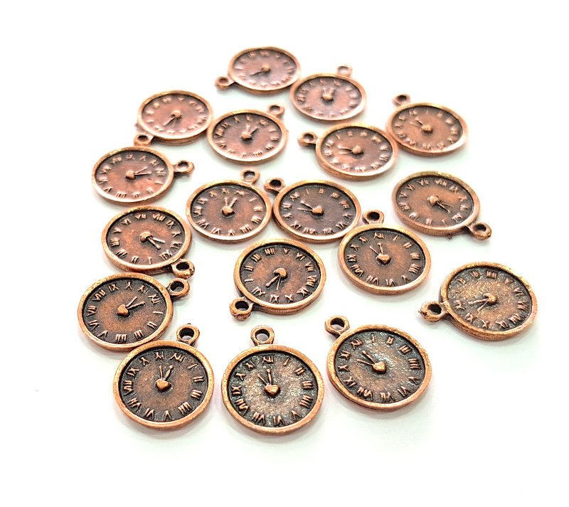 20 Clock Charm Antique Copper Plated Metal (16x13mm) G13108