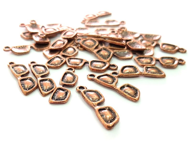 30 Glasses Charm Antique Copper Plated Metal (20x6mm) G13109