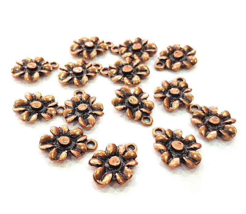 10 Flower Charm Antique Copper Plated Metal (17x13mm) G13110