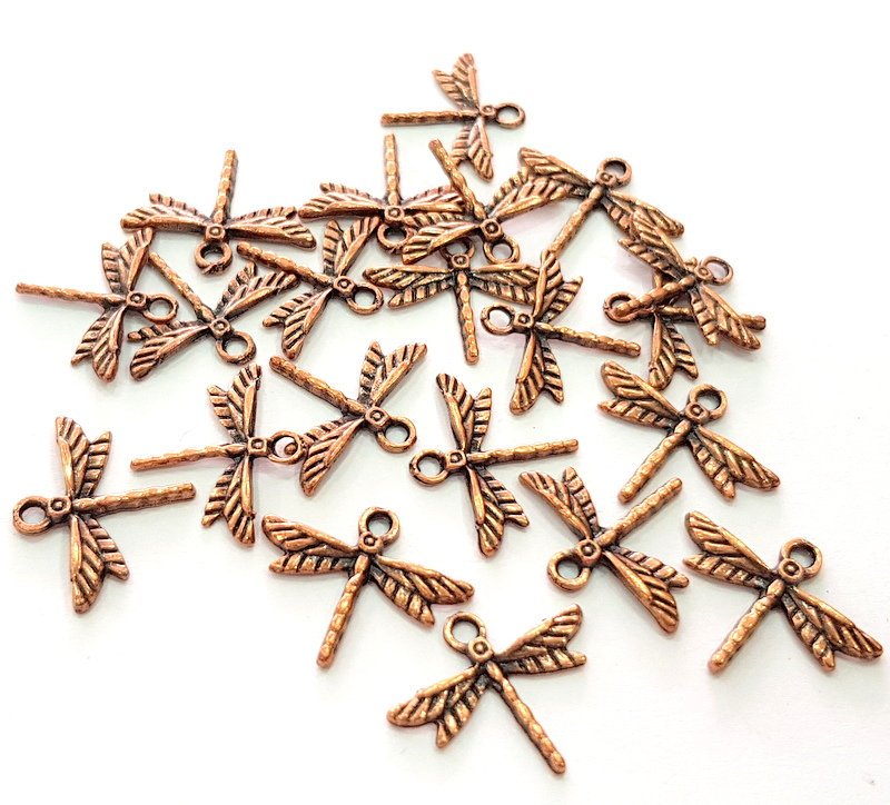 100 Dragonfly Charm Antique Copper Plated Metal (19x15mm) G13114
