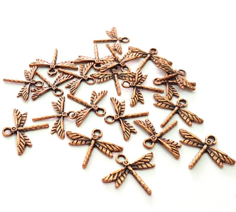 30 Dragonfly Charm Antique Copper Plated Metal (19x15mm) G13114