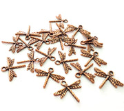 100 Dragonfly Charm Antique Copper Plated Metal (19x15mm) G13114