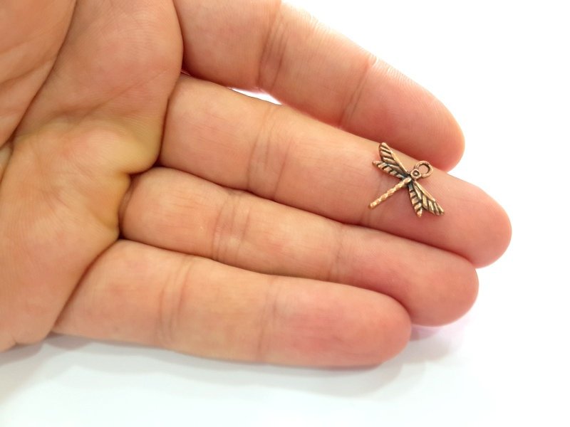 30 Dragonfly Charm Antique Copper Plated Metal (19x15mm) G13114