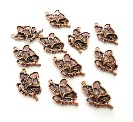 10 Butterfly Charm Antique Copper Plated Metal (21x13mm) G13116