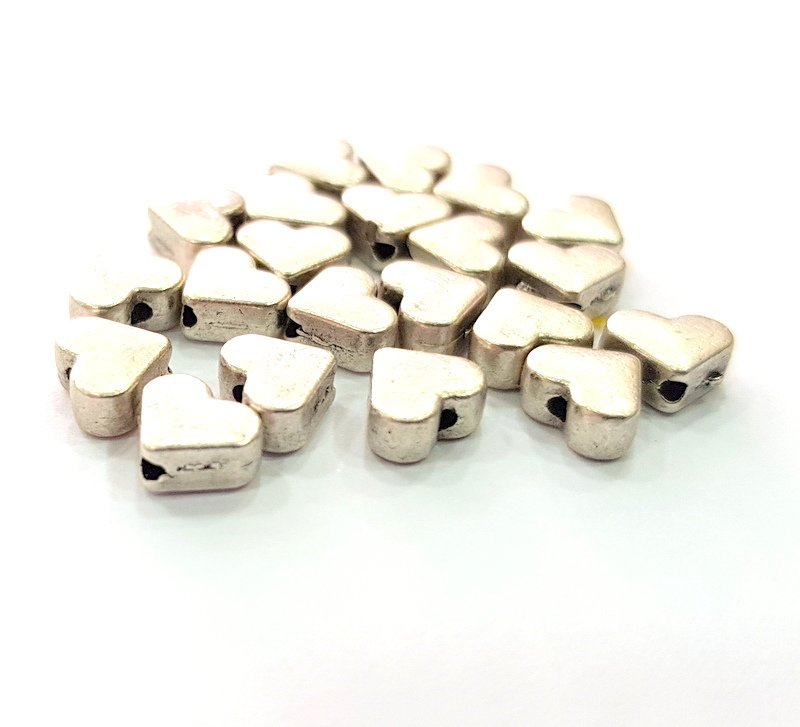 10 Silver Heart Beads Antique Silver Plated Beads 6mm  G13128