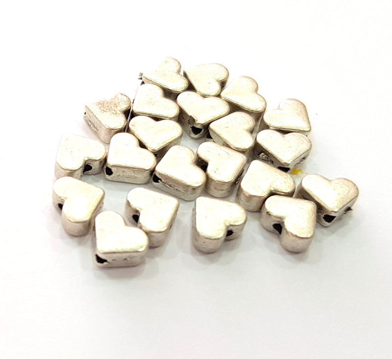 10 Silver Heart Beads Antique Silver Plated Beads 6mm  G13128