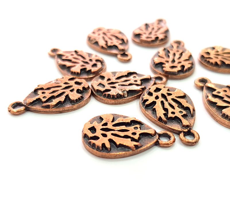 5 Drop Charm Antique Copper Plated Metal (22x13mm) G13140