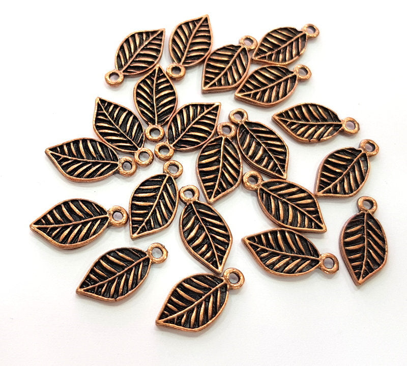 20 Leaf Charm Antique Copper Plated Metal (18x9mm) G13143