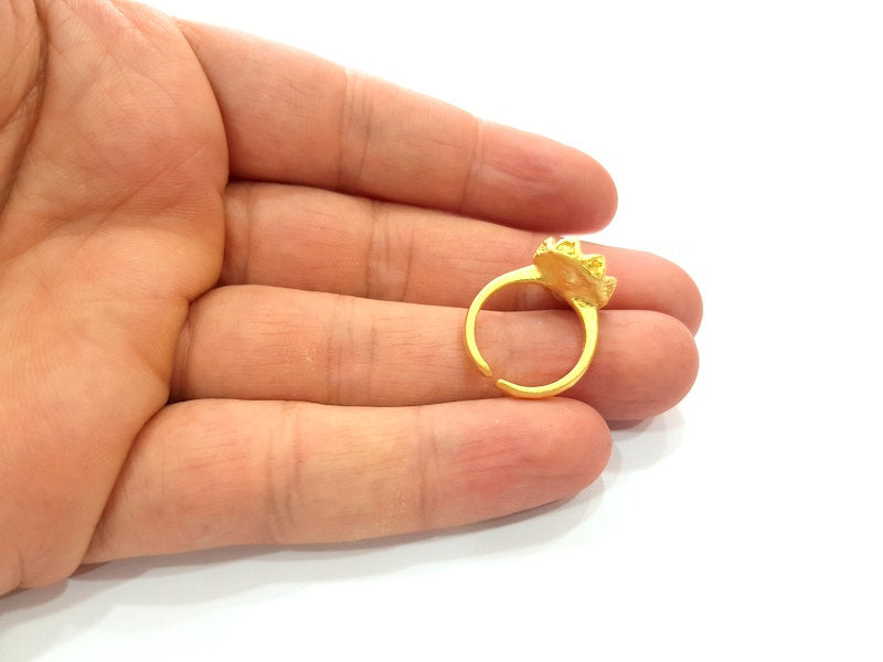 Gold Ring Settings Blank inlay Ring Mosaic Ring Bezel Base Cabochon Mountings Adjustable (10mm blank ) Gold Plated Brass G13145