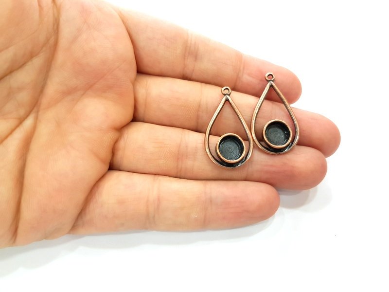 6 Copper Pendant Blank Mosaic Base inlay Blank Necklace Blank Resin Mountings Antique Copper Plated Metal ( 8 mm round blank) G13159