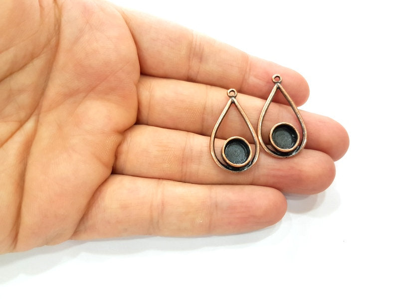 6 Copper Pendant Blank Mosaic Base inlay Blank Necklace Blank Resin Mountings Antique Copper Plated Metal ( 8 mm round blank) G13159