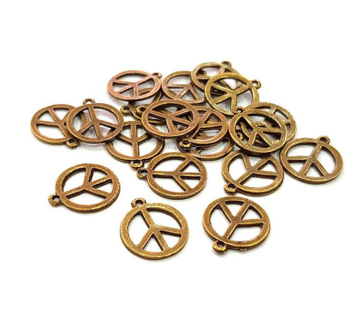 10 Peace Charm Antique Bronze Charm Antique Bronze Plated Metal  (14mm) G14399