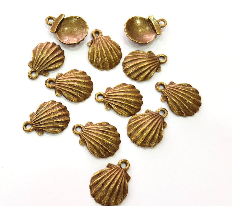 10 Oyster Charms Shell Charm Mussel Charms Sea Ocean Antique Bronze Charm Antique Bronze Plated Metal  (19x14mm) G13167