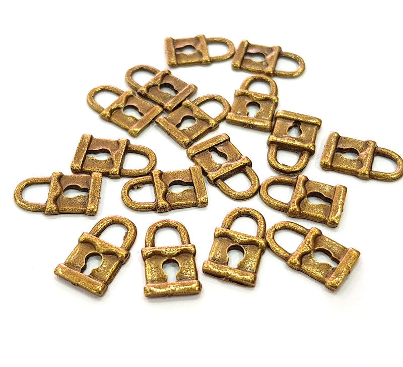 20 Lock Charm Antique Bronze Charm Antique Bronze Plated Metal  (15x9mm) G13168