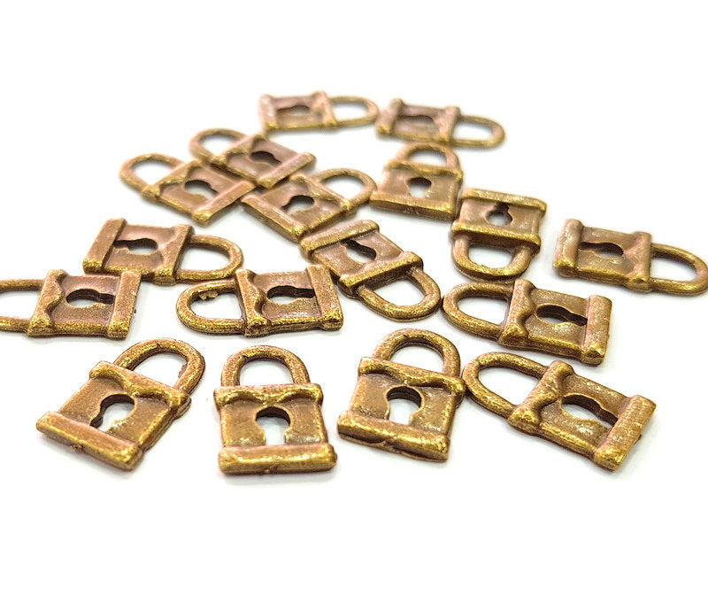 20 Lock Charm Antique Bronze Charm Antique Bronze Plated Metal  (15x9mm) G13168