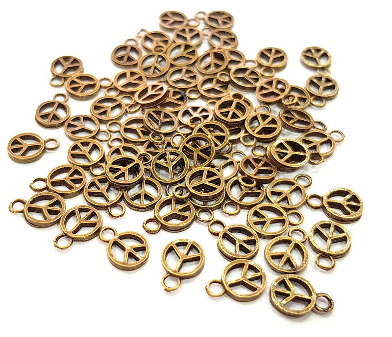 50 Peace Charm Antique Bronze Charm Antique Bronze Plated Metal  (8mm) G13173