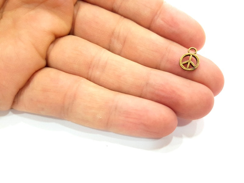 50 Peace Charm Antique Bronze Charm Antique Bronze Plated Metal  (8mm) G13173