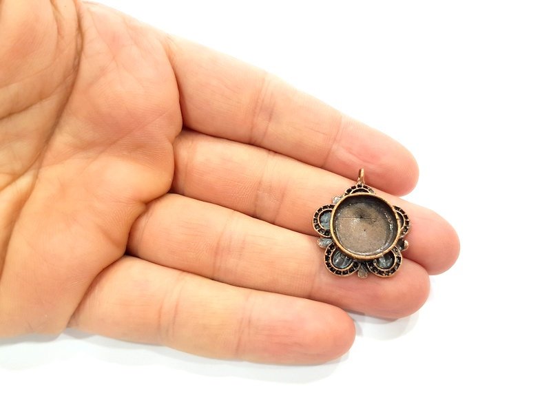 Antique Copper Pendant Blank Mosaic Base Blank inlay Necklace Blank Resin Blank Mountings Copper Plated Brass ( 15 mm blank) G13177